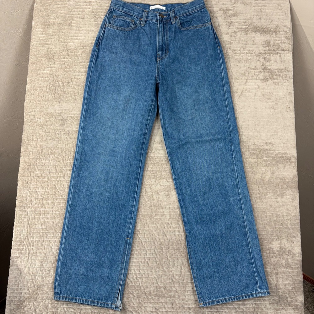 Oak + Fort High Waisted Wide Leg Organic Cotton Jeans Blue Side Slit Size 27